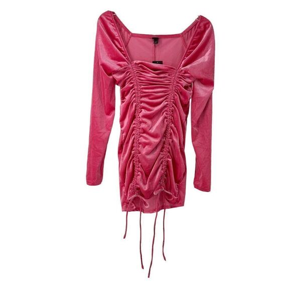 Velvet Mini Dress Pink Wild Fable Long Sleeve Mini Size M Scrunch Valentines NEW - Picture 1 of 9